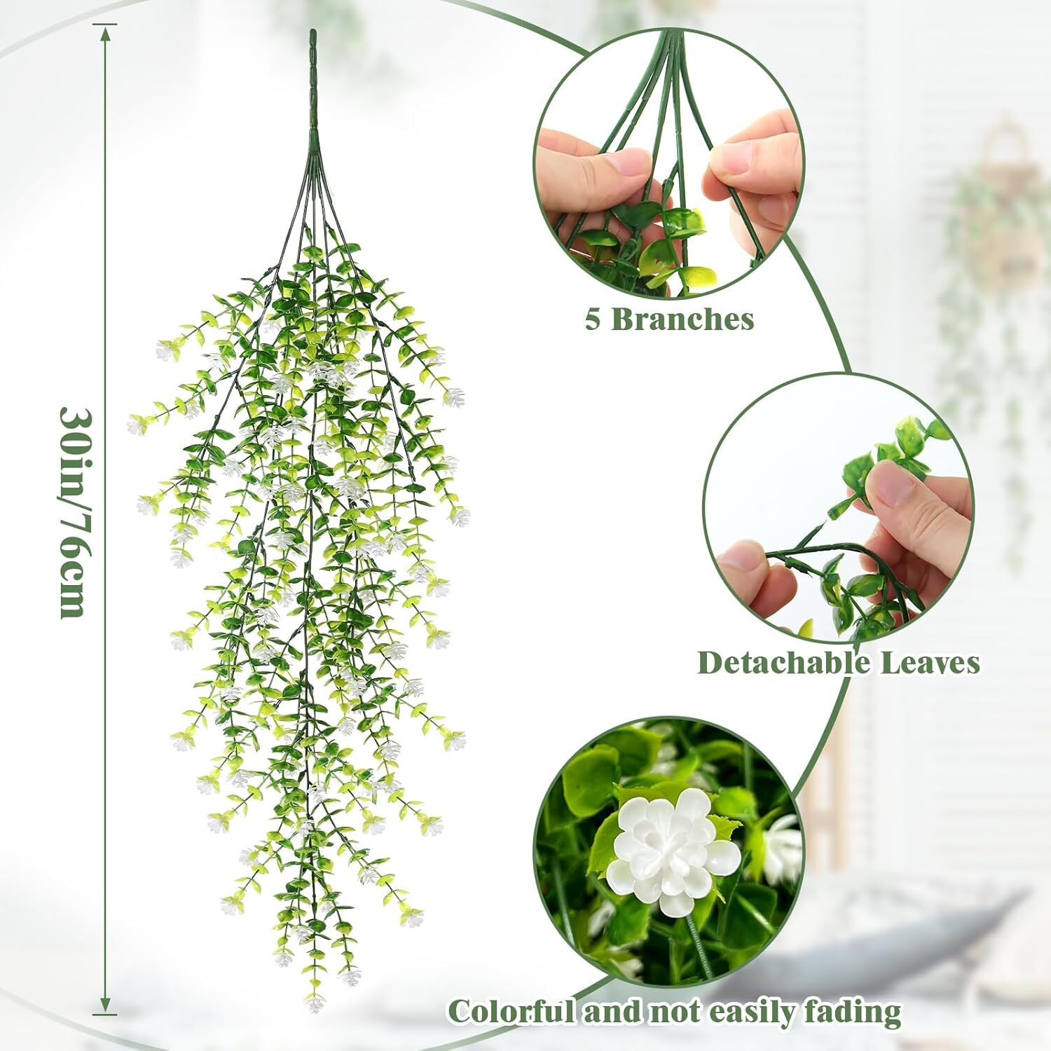 3pc Artificial Fern Plant Fake Eucalyptus Leaf Hanging Flower Vine Home Decor