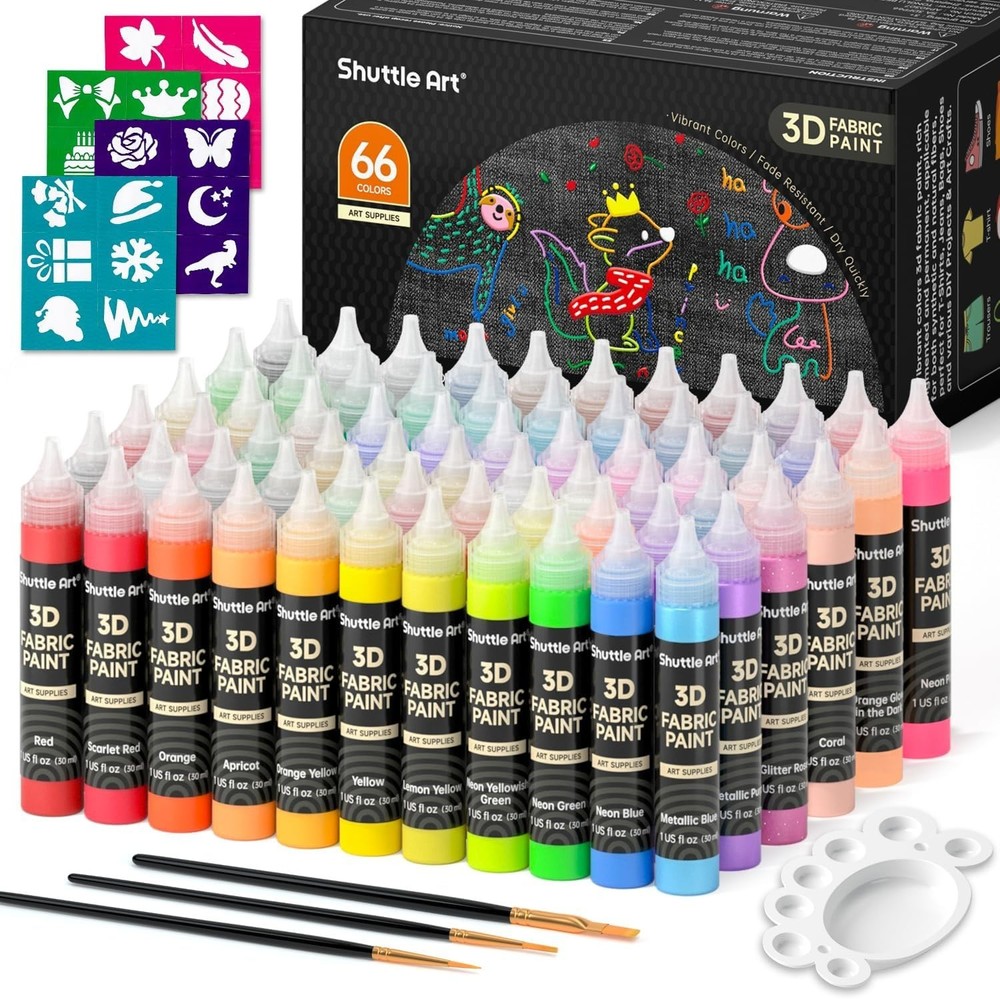 Complete 66-Color 3D Textile Paint Collection - Waterproof for Creative Crafting