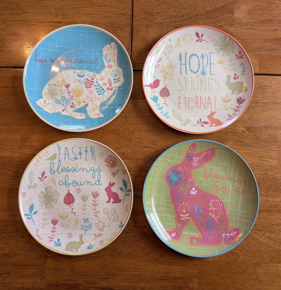 Certified Int'l AMYLEE WEEKS EASTER BUNNY Rabbit Blessings Abound dessert plates
