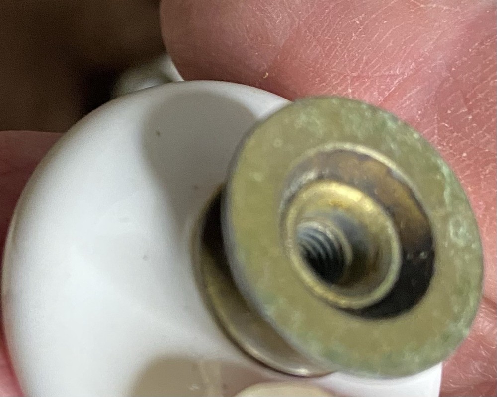 Cabinet Knobs 10 White Porcelain And Center Brass Pulls Vintage