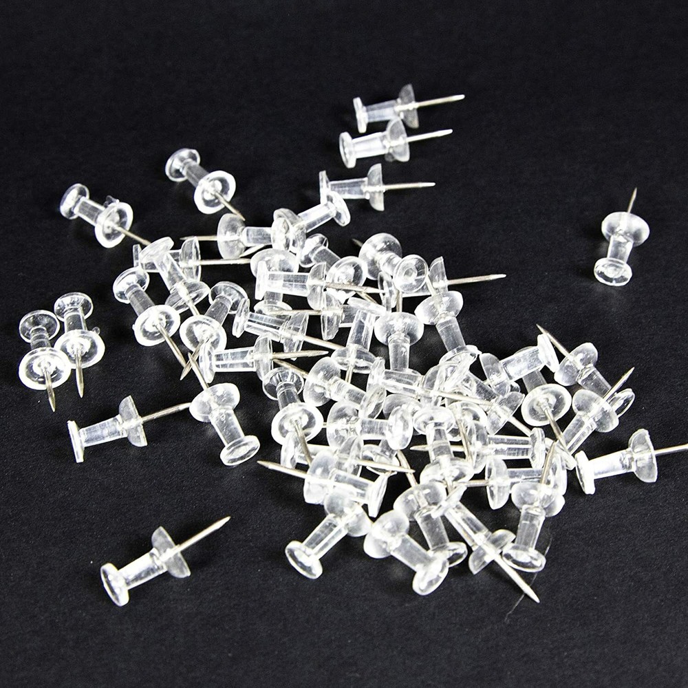 200 Clear Transparent Push Pins - Drawing, Cork Board, Notes, Maps - US SHIP