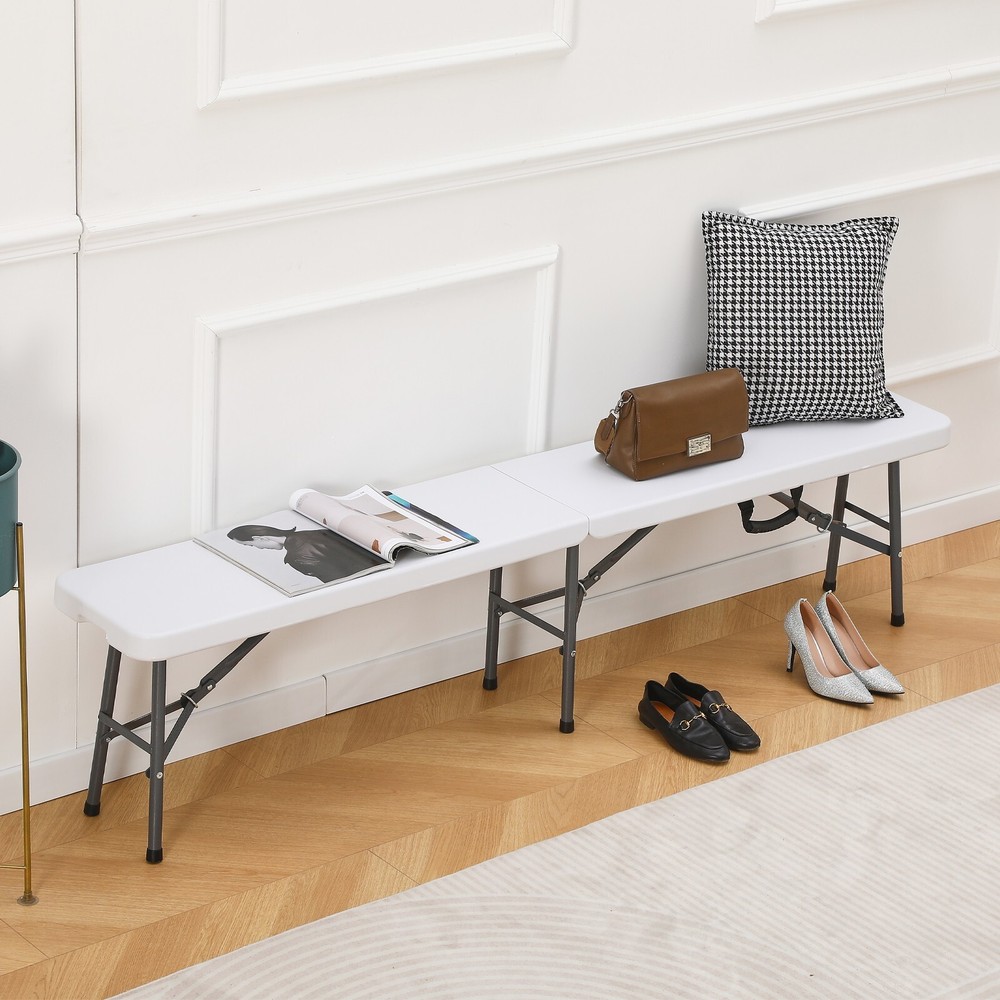 6 ft Plastic Folding Bench, Portable Foldable Bench Seating with Handle