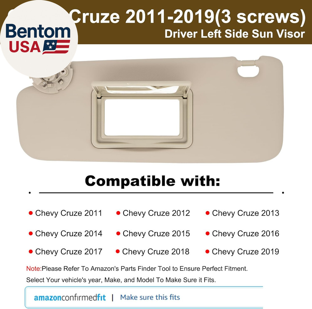 Left Driver Sun Visor Compatible with Chevy Cruze 2011-2019 Sunshade Replacement