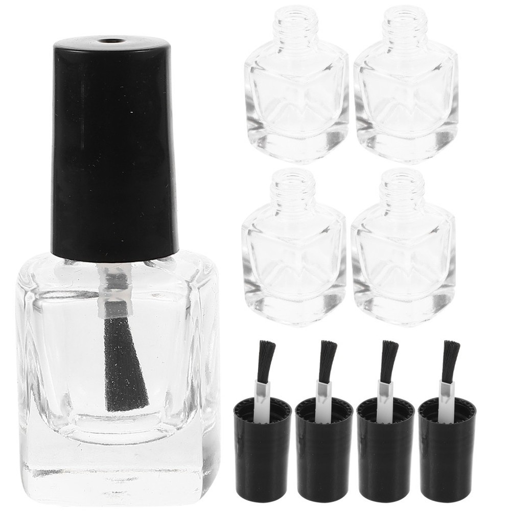 5 Pcs/pack Clear Square Nail Bottles Empty with Brush Applicator