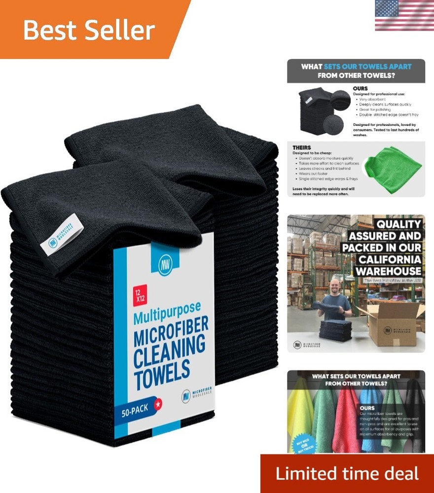 Versatile & Durable 50 Microfiber Cloths - Streak-Free Cleaning, All Surface Use