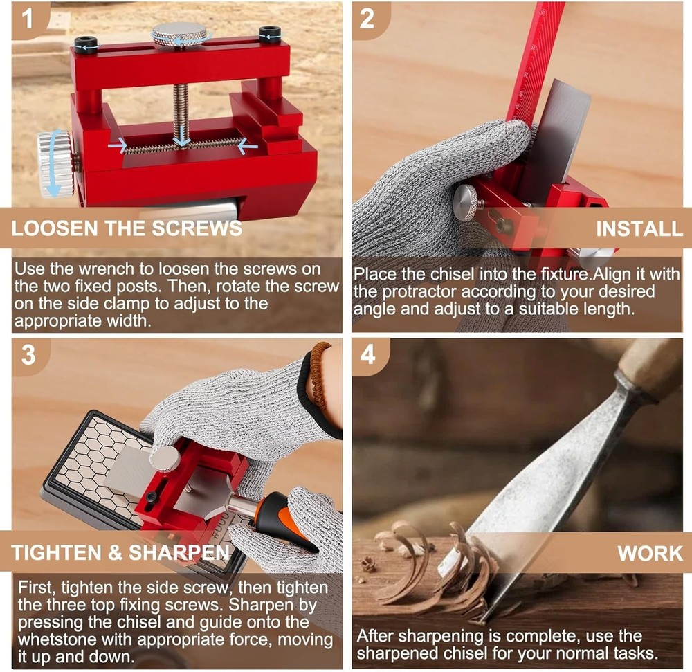 Professional Chisel Sharpening Jig with Angle Guide & Non-Slip Sharpening Base