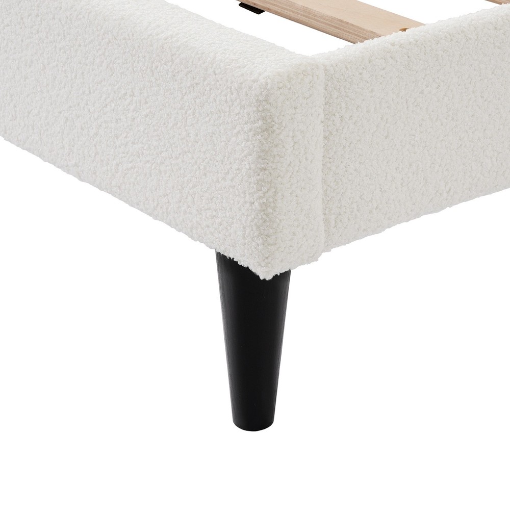 Full/Queen Size Platform Bed Frame with Upholstered Headboard & LED Light White