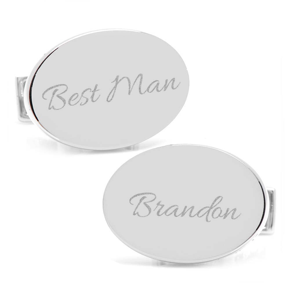 Sterling Silver Infinity Edge Oval Engravable Cufflinks