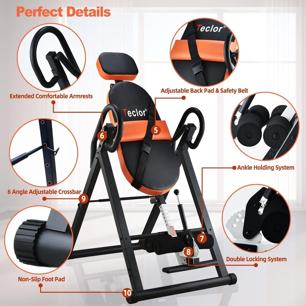 Teclor Inversion Table for Back Pain Relief, 350 lbs Capacity Strength Traini...