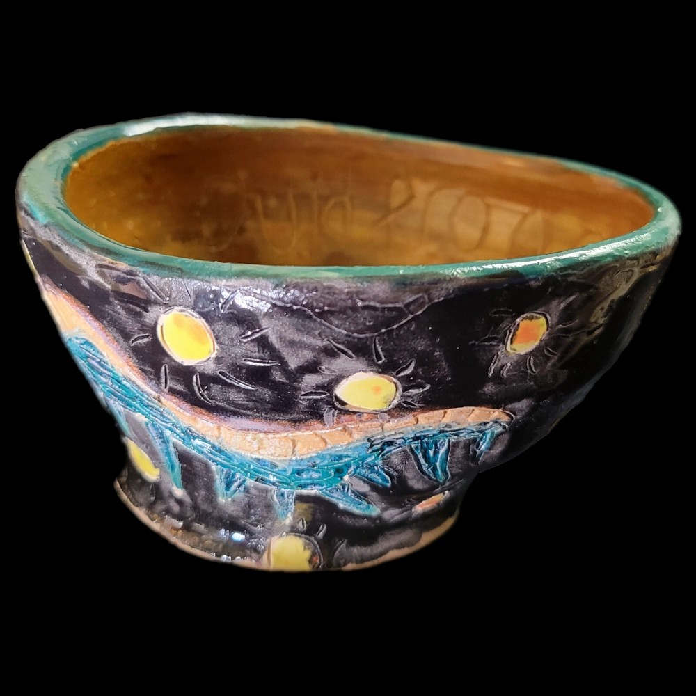 Studio Art Pottery Bowl Hand Painted Centipede Signed