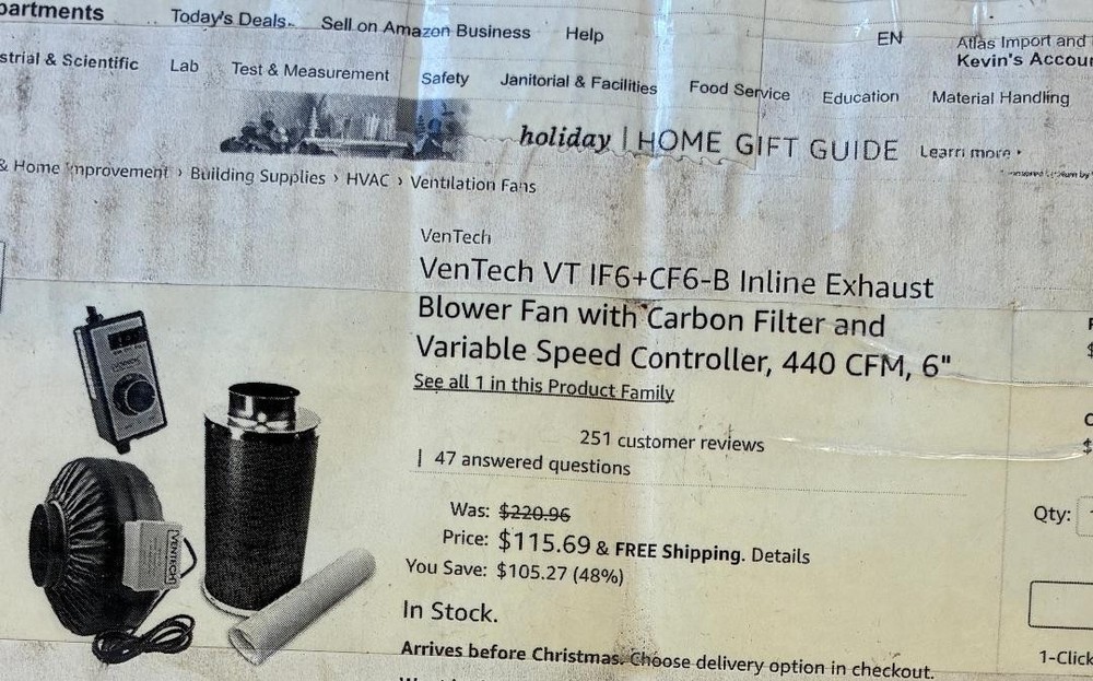 ventech vt if6+cf6-b inline ehaust blower fan with carbon filter and variable