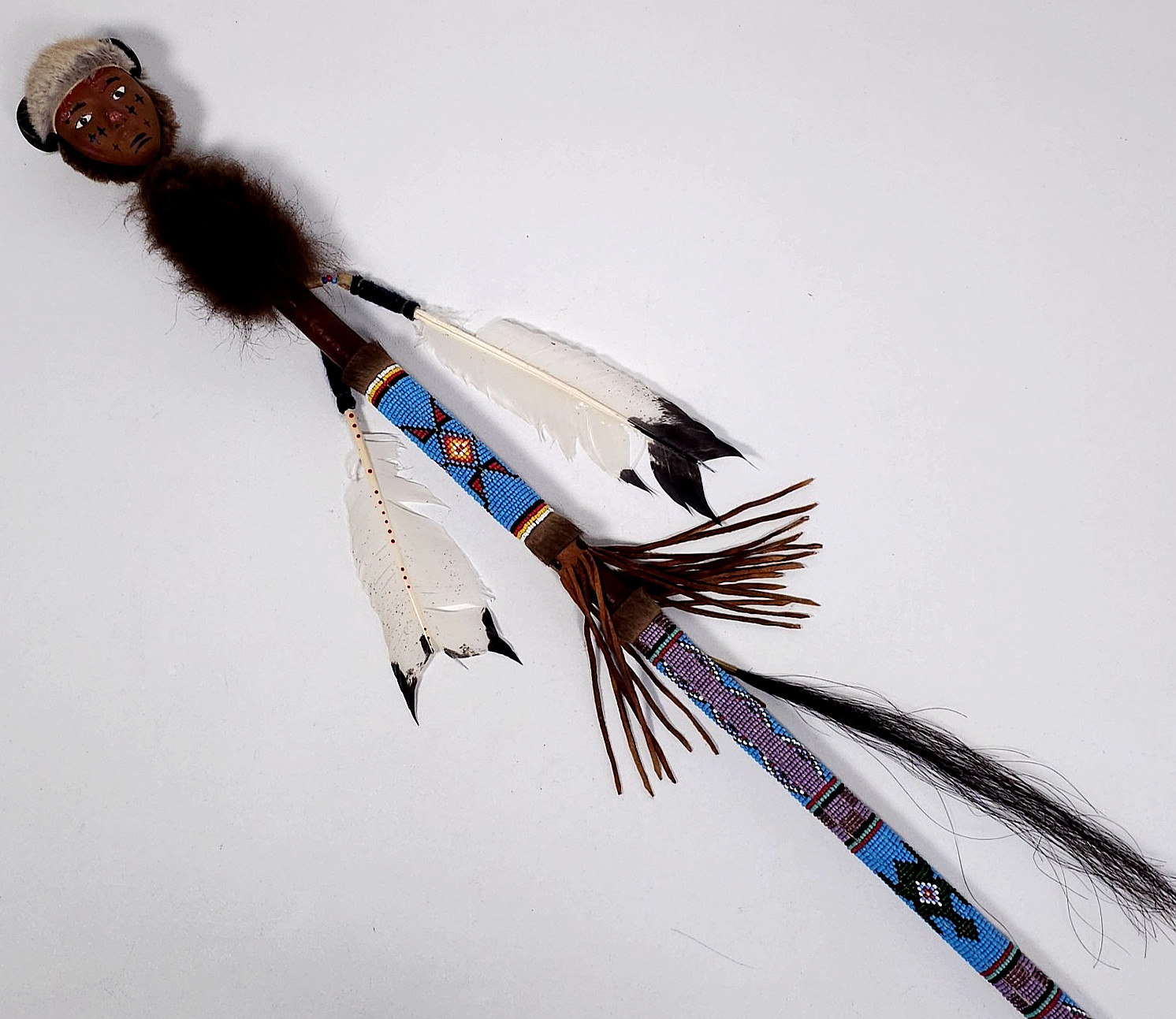 Vintage Native American Ceremonial Beaded Lance Spear 58" Indian Coup Staff