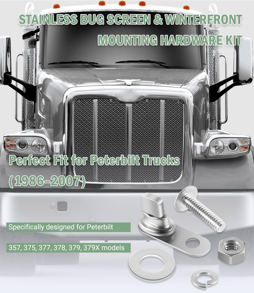 75704-1 Stainless Bug Screen & Winterfront Hardware Kit for Peterbilt 1986-2007