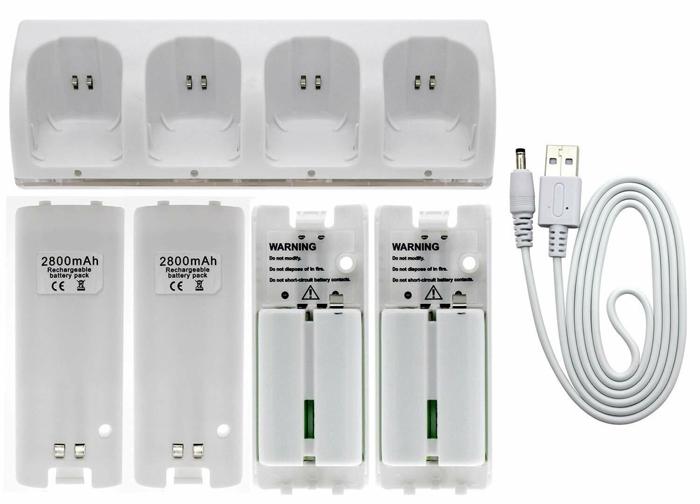 4× Rechargeable Battery Pack + Charger Dock For Nintendo Wii Remote Controller