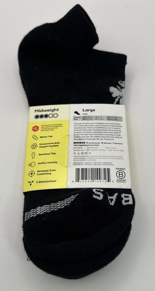 BOMBAS Hex Tec All-Purpose Performance Midweight Ankle Socks Size Large