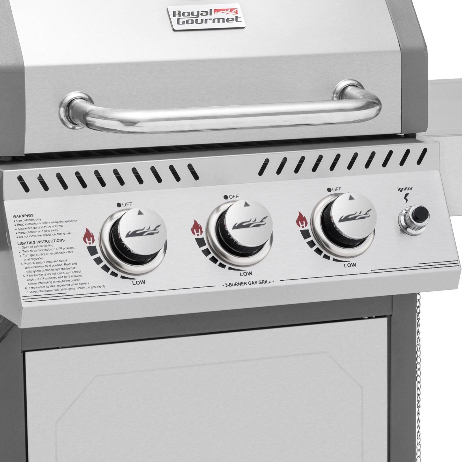 Royal Gourmet 3-Burner Gas Grill Stainless Steel Outdoor Garden BBQ Cooking