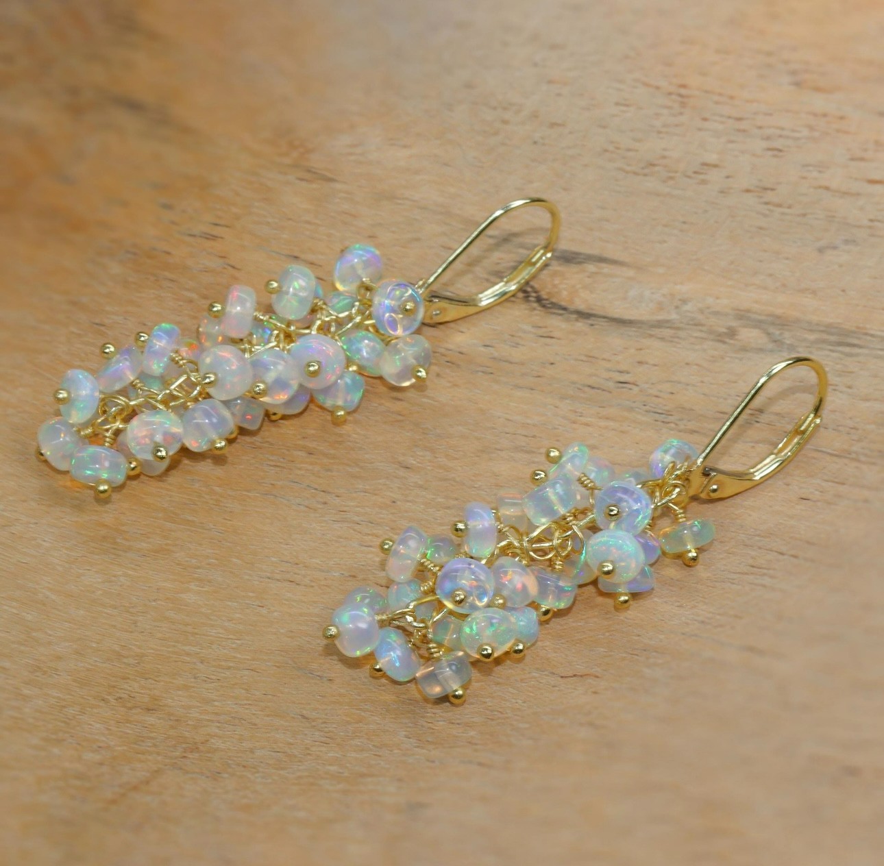 Natural Ethiopian Opal Beaded Earrings, Gold Filled Handmade Dangle Gift for Her