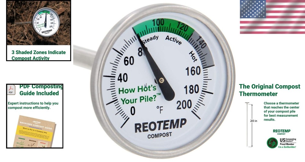 20 Inch Fahrenheit Compost Thermometer with Digital Guide