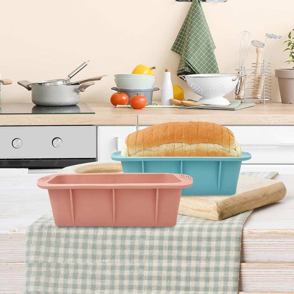 2 Pc Silicone Bread Loaf Pan Set Non Stick Rectangular Baking Molds Easy Release