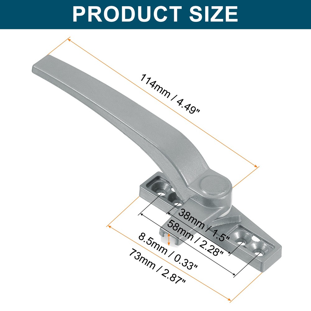 2Pcs Casement Window Locking Handle Left and Right Hand Silver Gray
