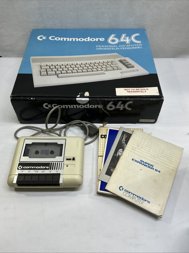 Vintage Commodore 64C Home Computer Console In Blue Box Working W/ Cassette