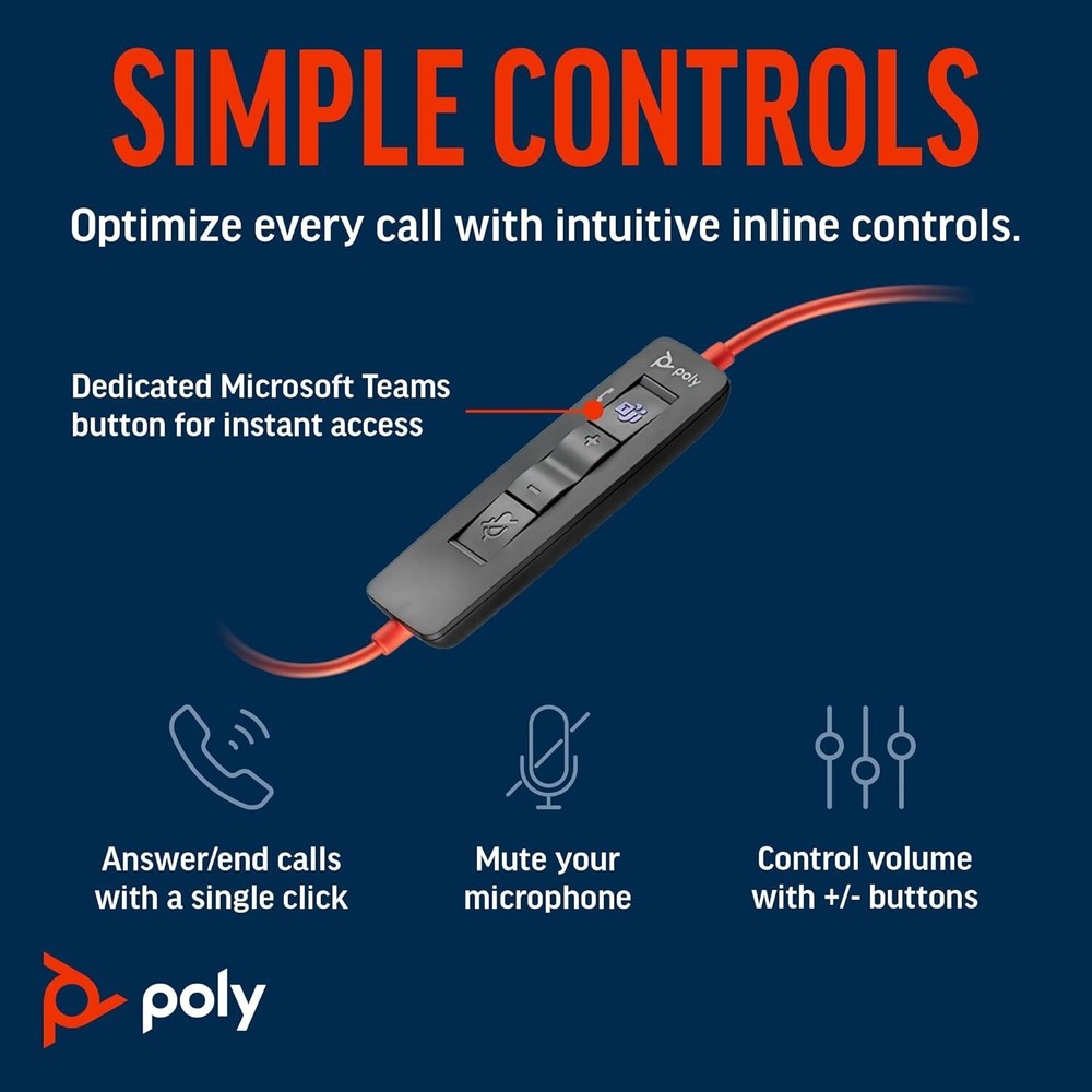 Poly Blackwire 3310 Headset (212703-101) Wired USB-A Single Ear with Mic