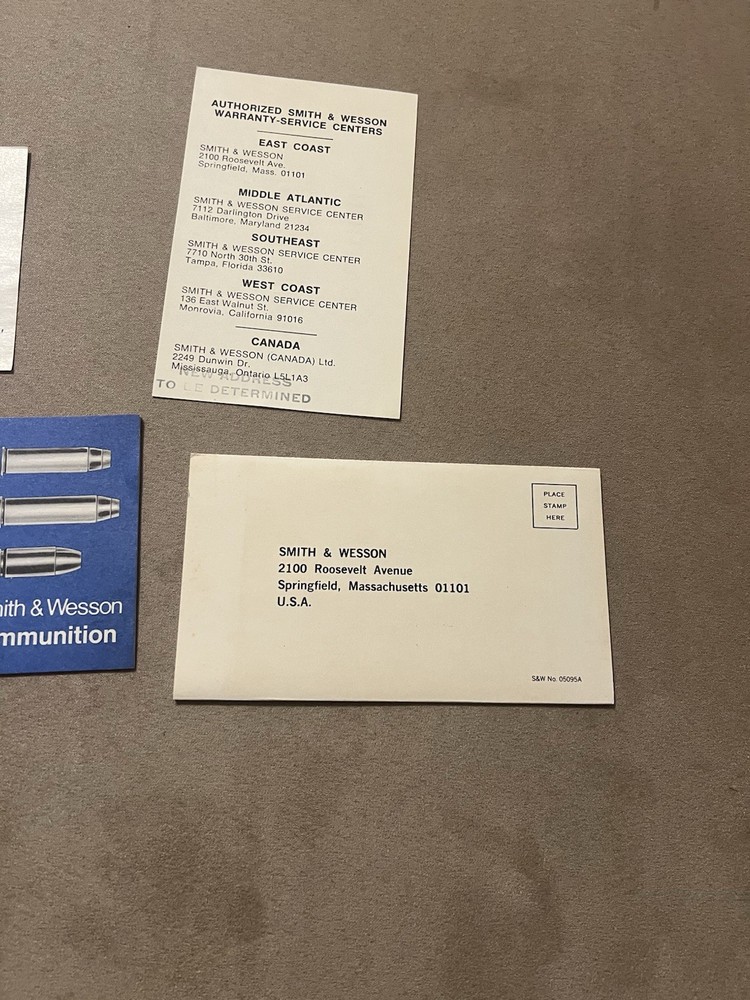 Factory Original Smith & Wesson J Frame Paperwork Set S&W - No Manual