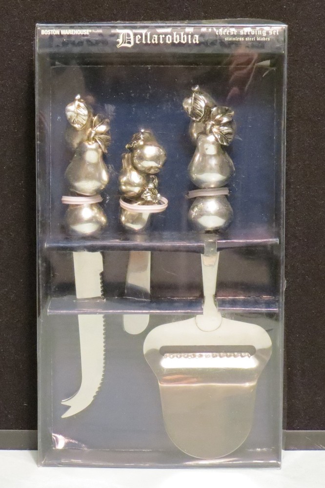 Vintage Boston Warehouse Dellarobia 3Pc Cheese Serving Set Stainless Fruit Theme