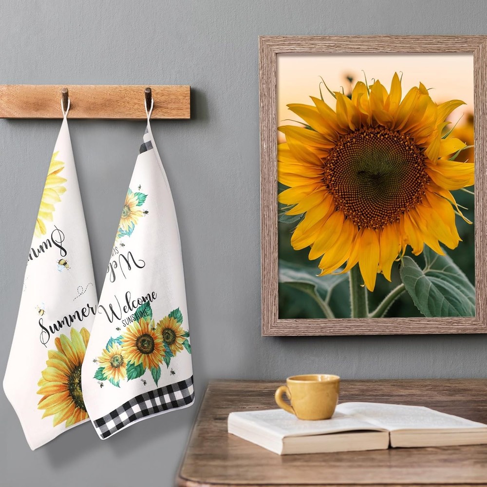 Sunflower Kitchen Towels 4 Pack Absorbent Yellow