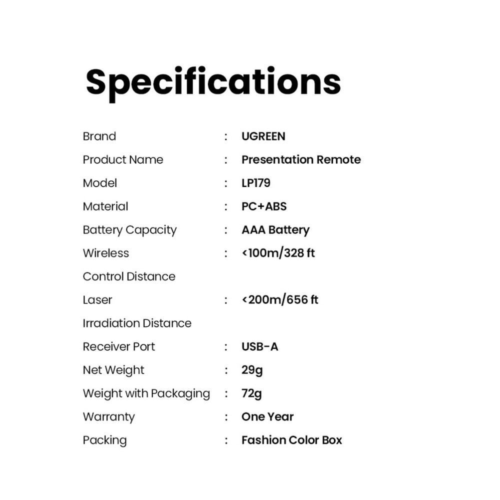 2pcs UGREEN Wireless Presenter Remote Clicker Laser Pointer 2.4GHz USB PPT Pen