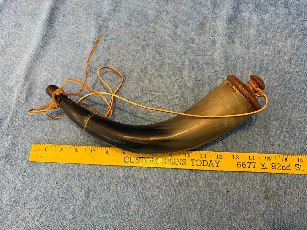 Vintage Muzzleloader Powder Horn with Leather Strap Wood Plug