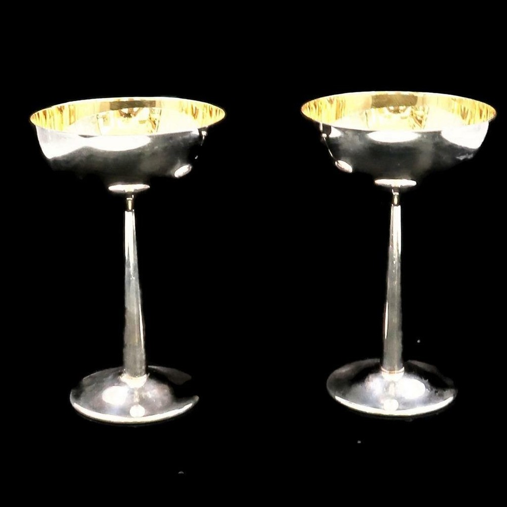 William Adams Towle, Italy Silver Plate Gold Wine Chalice Goblet 6 1/8" Lot of 2