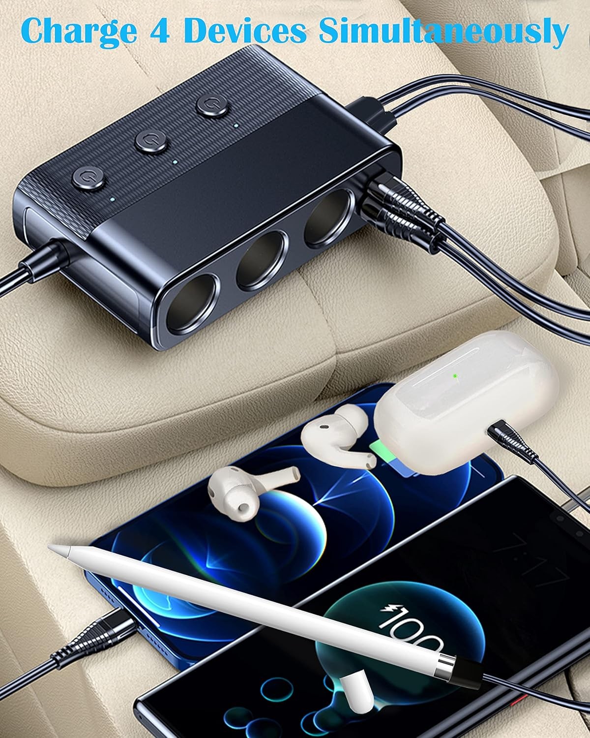 3 Way 12V/24V USB Car Cigarette Lighter Socket Splitter Power Adapter Charger