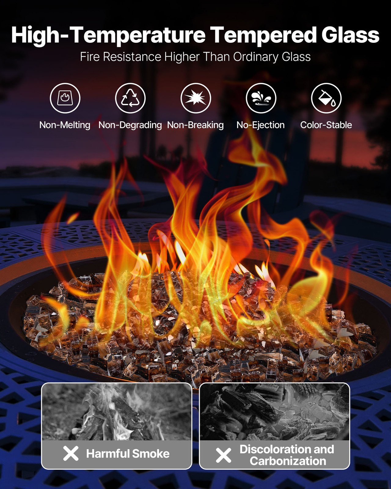 VEVOR 10 LBS Fire Glass 1/2-Inch Fireplace Glass Rocks for Fire Pit Table Copper