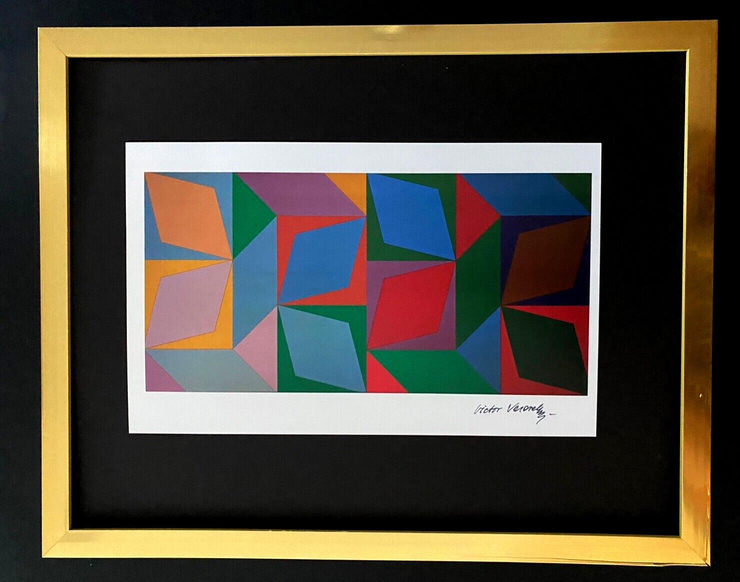 VICTOR VASARELY + SIGNED GEOMETRIC ABSTRACT PRINT FROM 1970 + WITH NEW FRAME