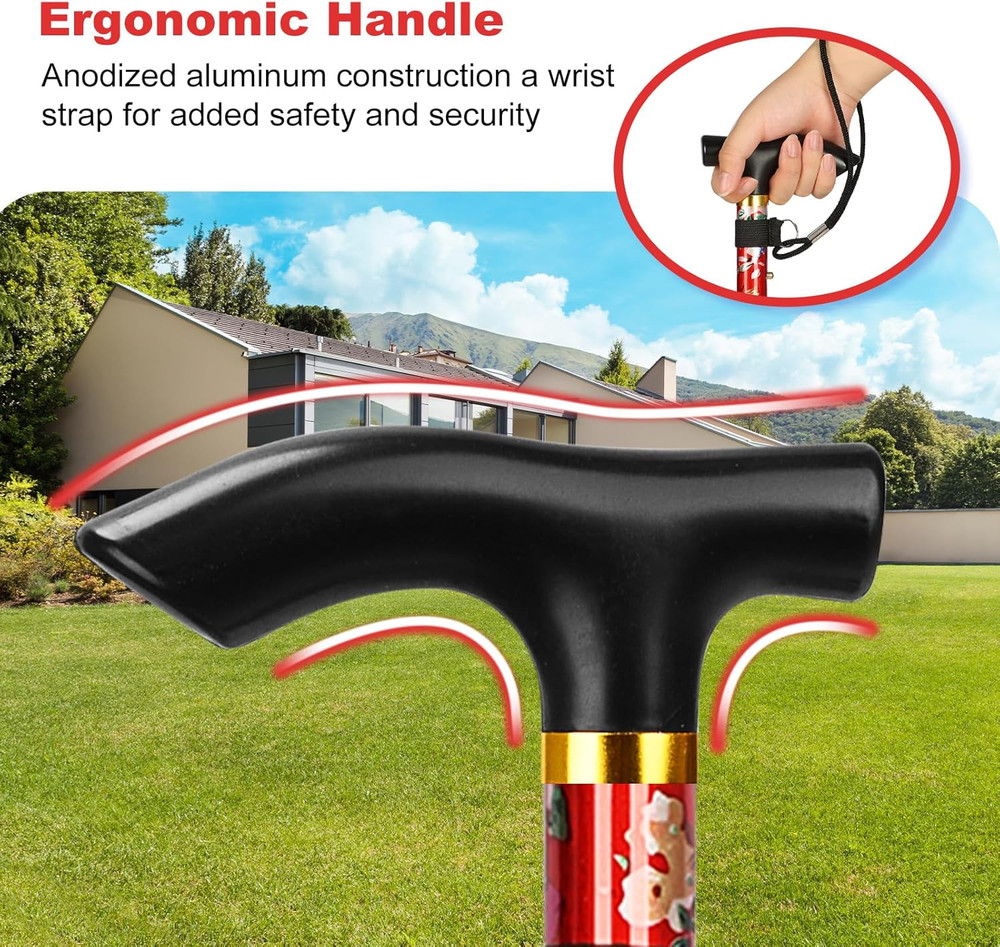 Folding Cane, Portable 5-Level Adjustable Height Walking Stick with Foldable Des