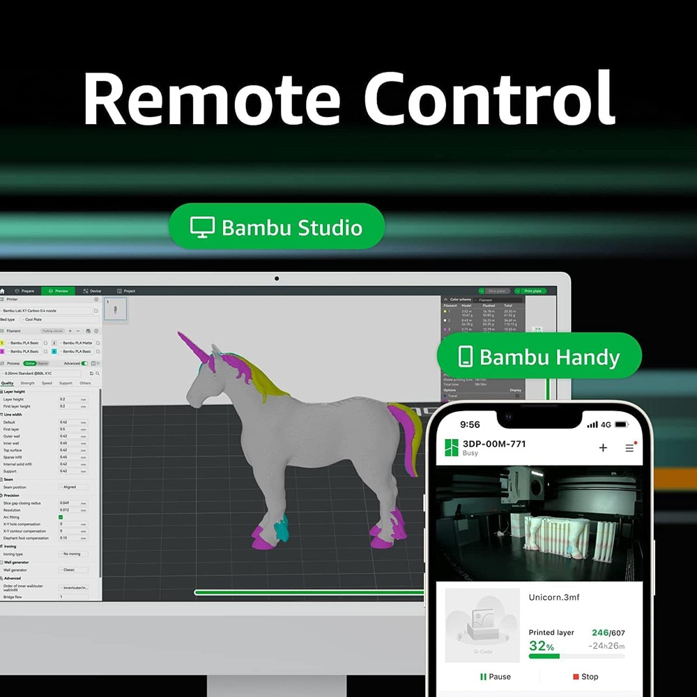 Bambu Lab P1S 3D Printer, Fully Enclosed, Support up to 16 Colors/Multi Material