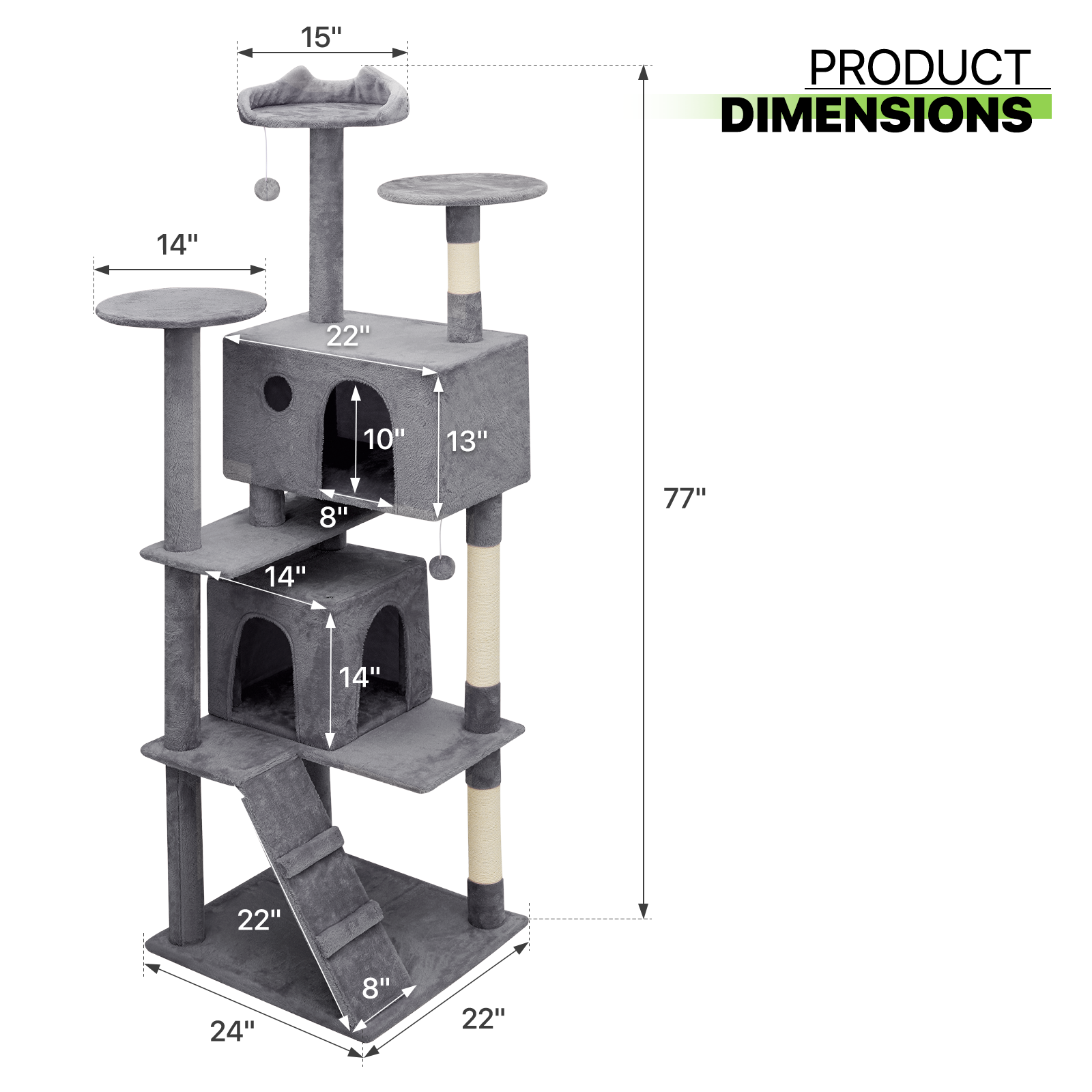 Cat Tree Cat Tower Large Kitten Playing Condo House 77" Multi-level Tipping Rope