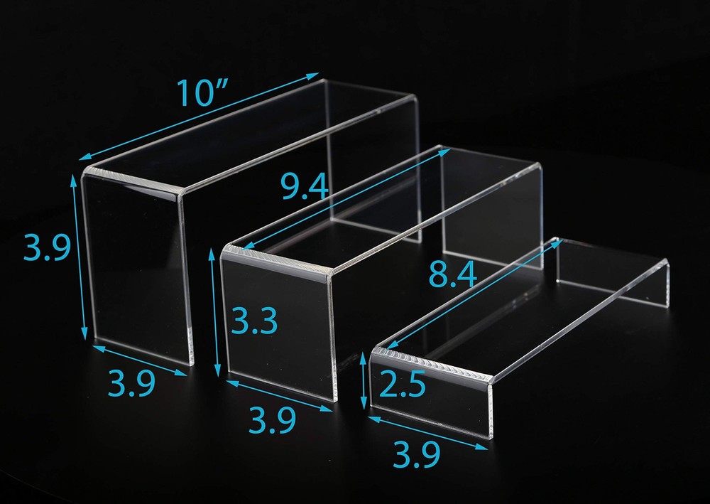 3 PC Large Clear Acrylic Riser Set, Acrylic Display Risers Shelf Showcase Fix...