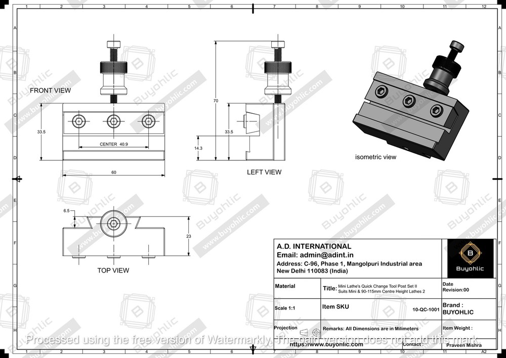 Mini Lathe's Quick Change Tool Post Set II Suits Mini & 90-115mm Centre Height