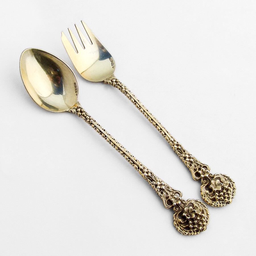 Soviet Russian Dessert Spoon Fork Set 916 Silver Post 1958