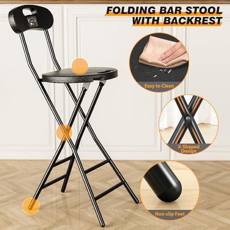 2 Pack 24"Folding Bar Stool w/Backrest and Handle Foldable Counter Height Stool