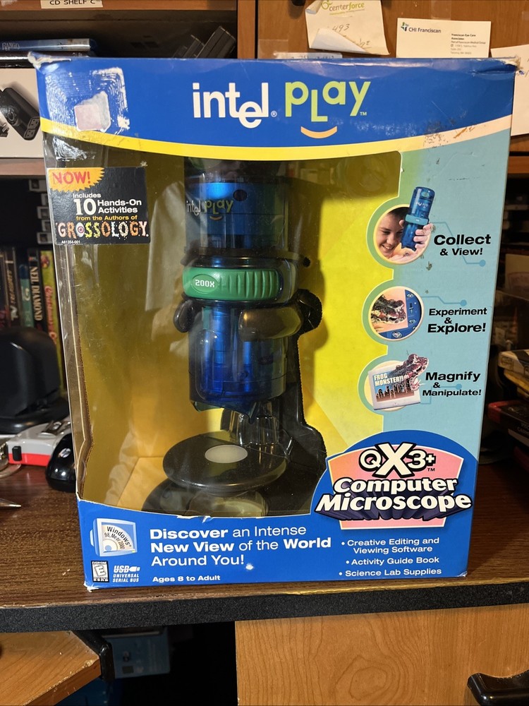 NEW Intel Play QX3+ Computer Microscope w/Editing/Viewing Software. Box Damage