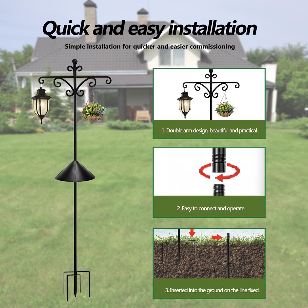 92Inch Shepherds Hooks for Outdoor with Squirrel Baffles – 6 Adjustable Hooks...