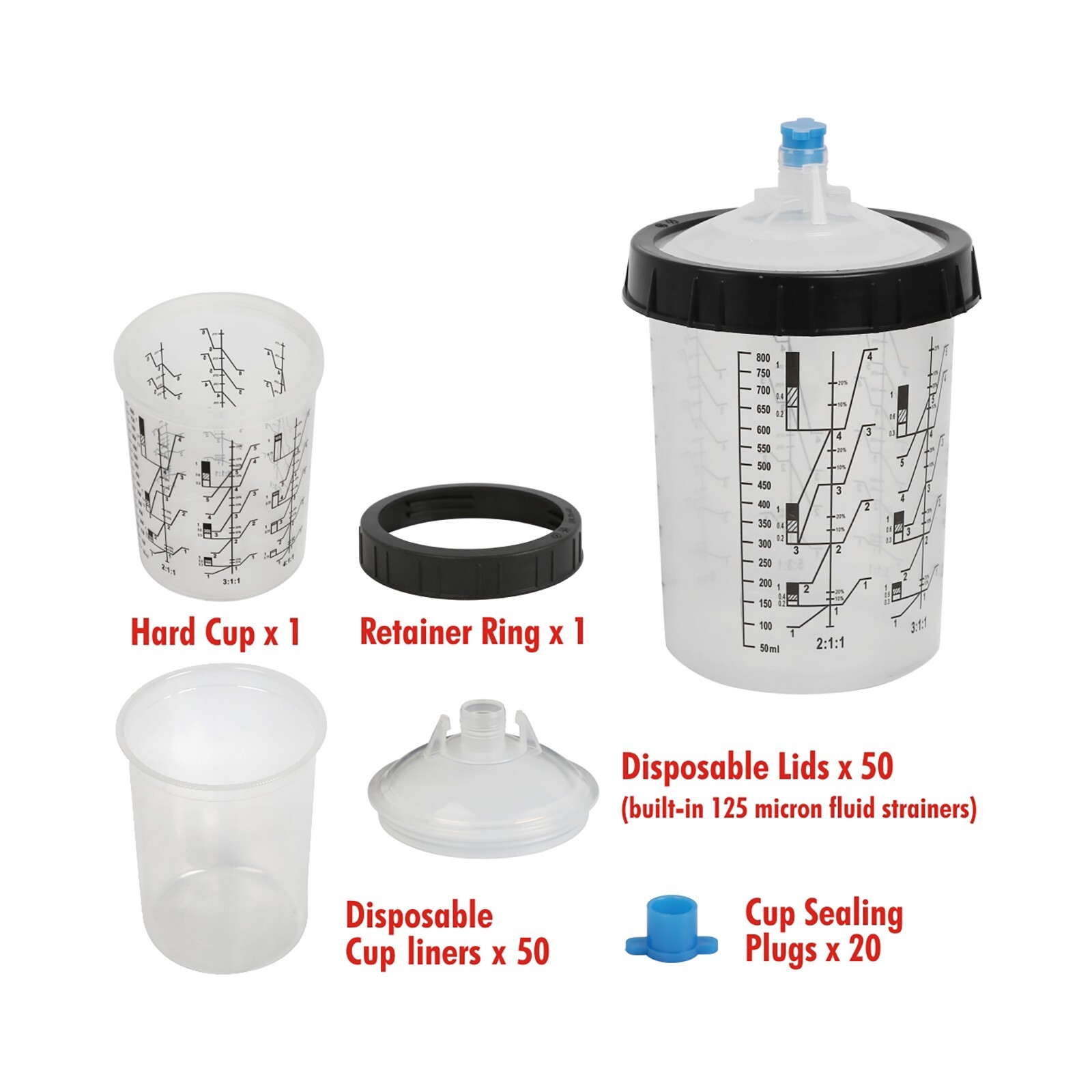 50 Pack 27 Ounce Disposable Paint Spray Gun Cup Kit w/ Cup Liners &Sealing Plugs