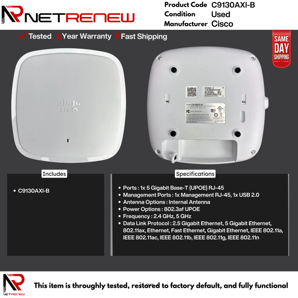 Cisco Catalyst C9130AXI-B Wi-Fi 6 Wireless Access Point **ITEM ONLY