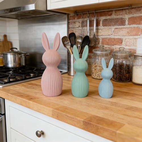 Pack Pastel Easter Bunny Figurines, Resin Rabbit Statues, Minimalist 3