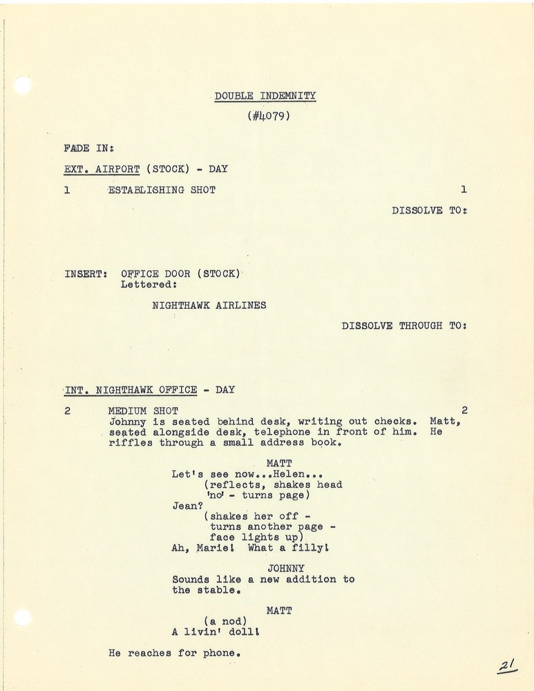 *DOUBLE INDEMNITY - DANGER IS MY BUSINESS (1957) Revised Final Draft Script