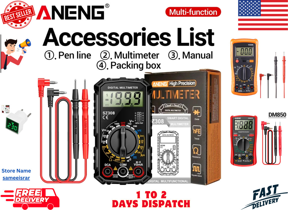 LCD Digital Multimeter Voltmeter Ammeter Ohmmeter Volt AC DC Tester Leads Meter
