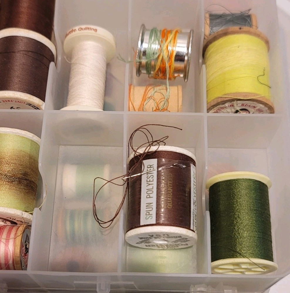 Plastic Double Sided Sewing Thread Storage Case With Various Threads Included